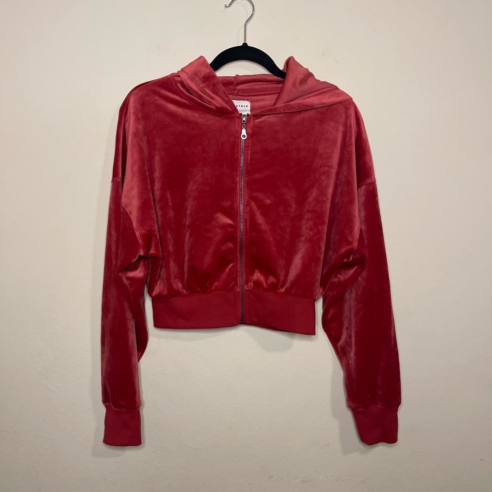 Aeropostale Red Velvet Cropped Hoodie Zip Up Sweater